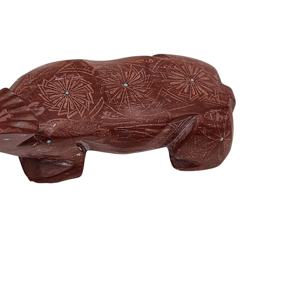 Native American Zuni Bear Fetish Derrick Kaamasee Pipestone Carving Turquoise 4" - Picture 10 of 16